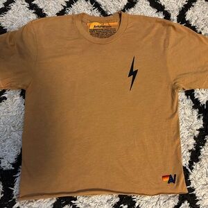 Aviator Nation Tan Tee with Black Lightning Bolt brand new size S